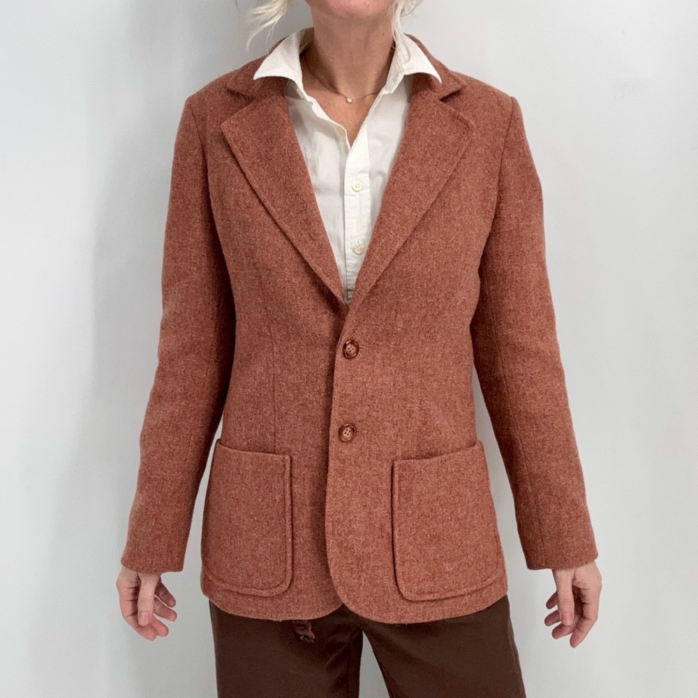 Vintage Tweed Blazer Women 8* Rust Brown Academia Retro 70s Preppy Jacket Dalton